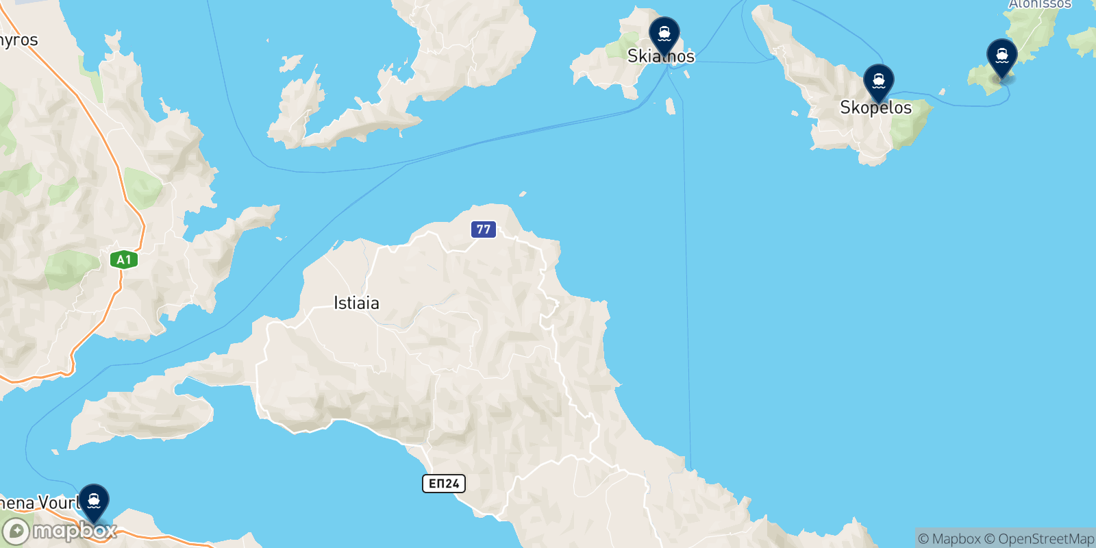Mapa de los destinos Magic Sea Ferries