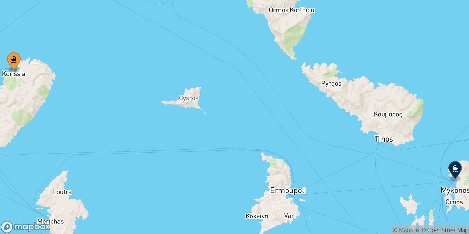 Mapa de la ruta Kea Mykonos