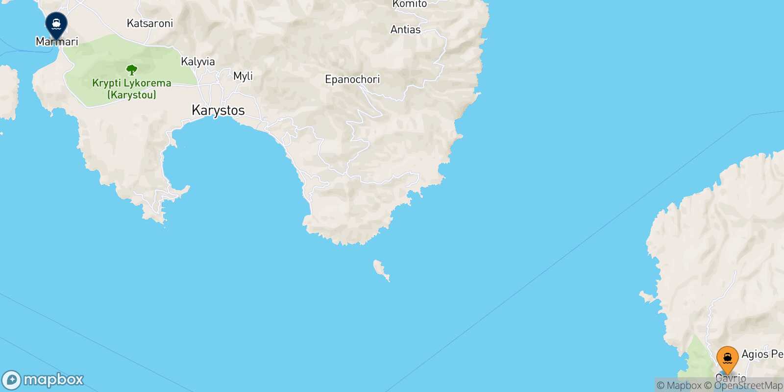 Mapa de la ruta Andros Karystos