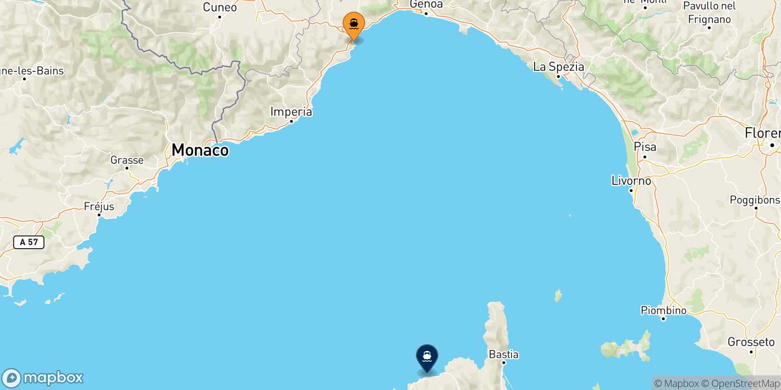 Mapa de la ruta Savona Ile Rousse