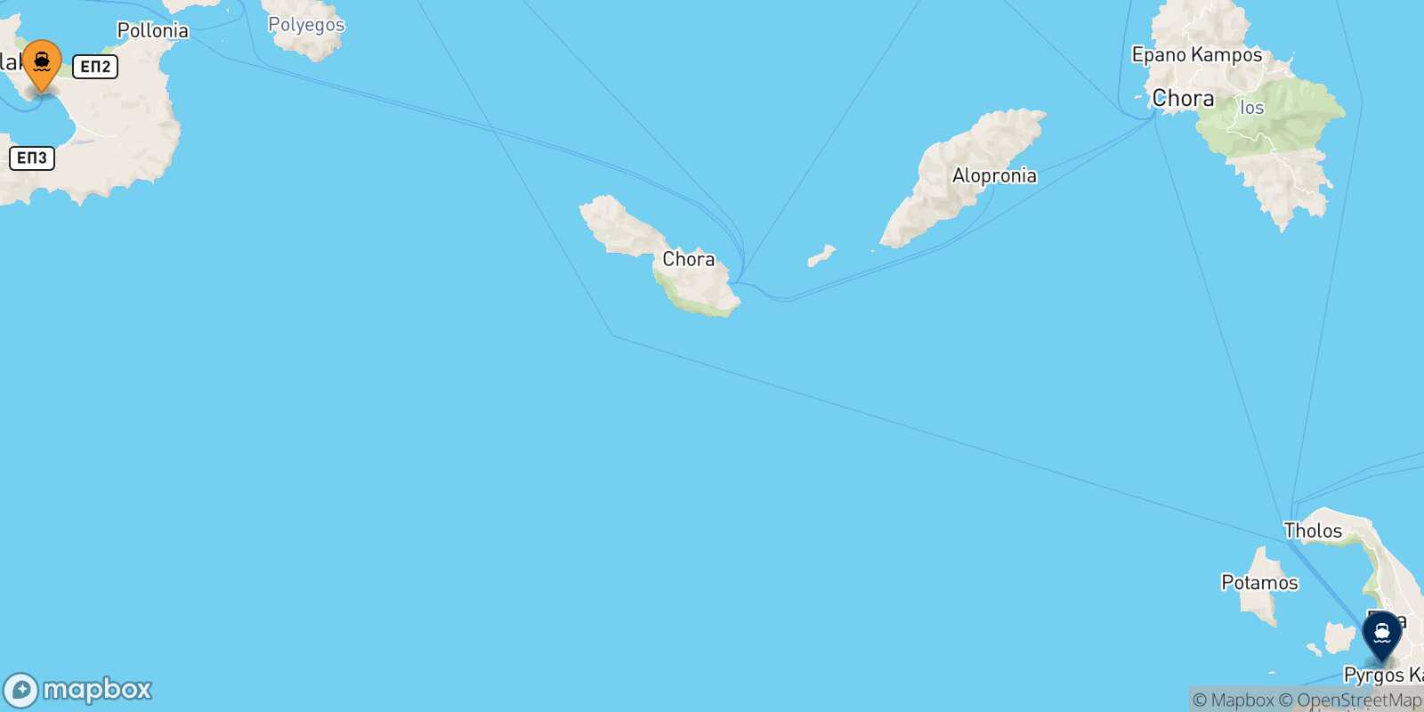 Mapa de la ruta Milos Santorini