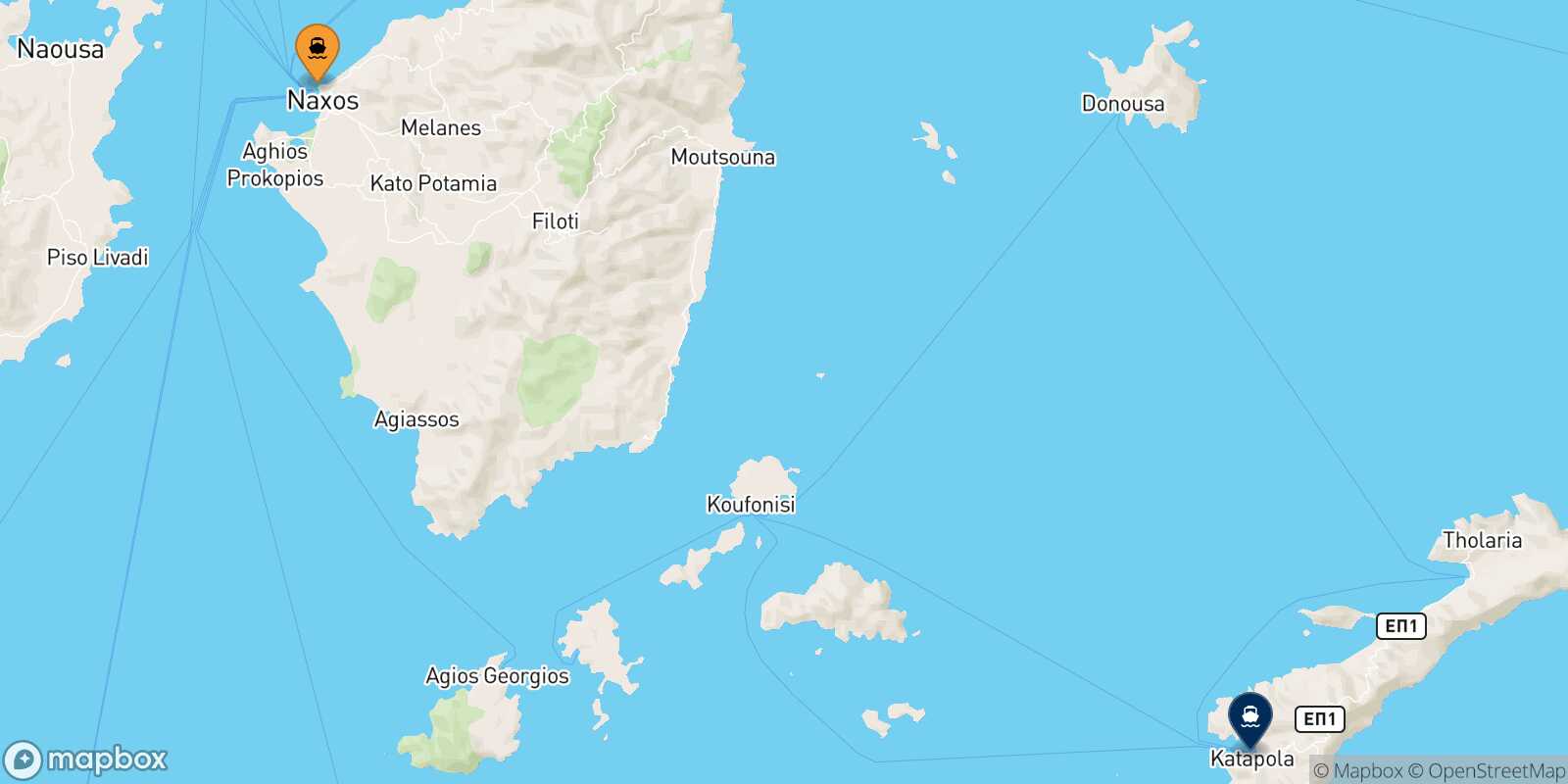 Mapa de la ruta Naxos Katapola (Amorgos)