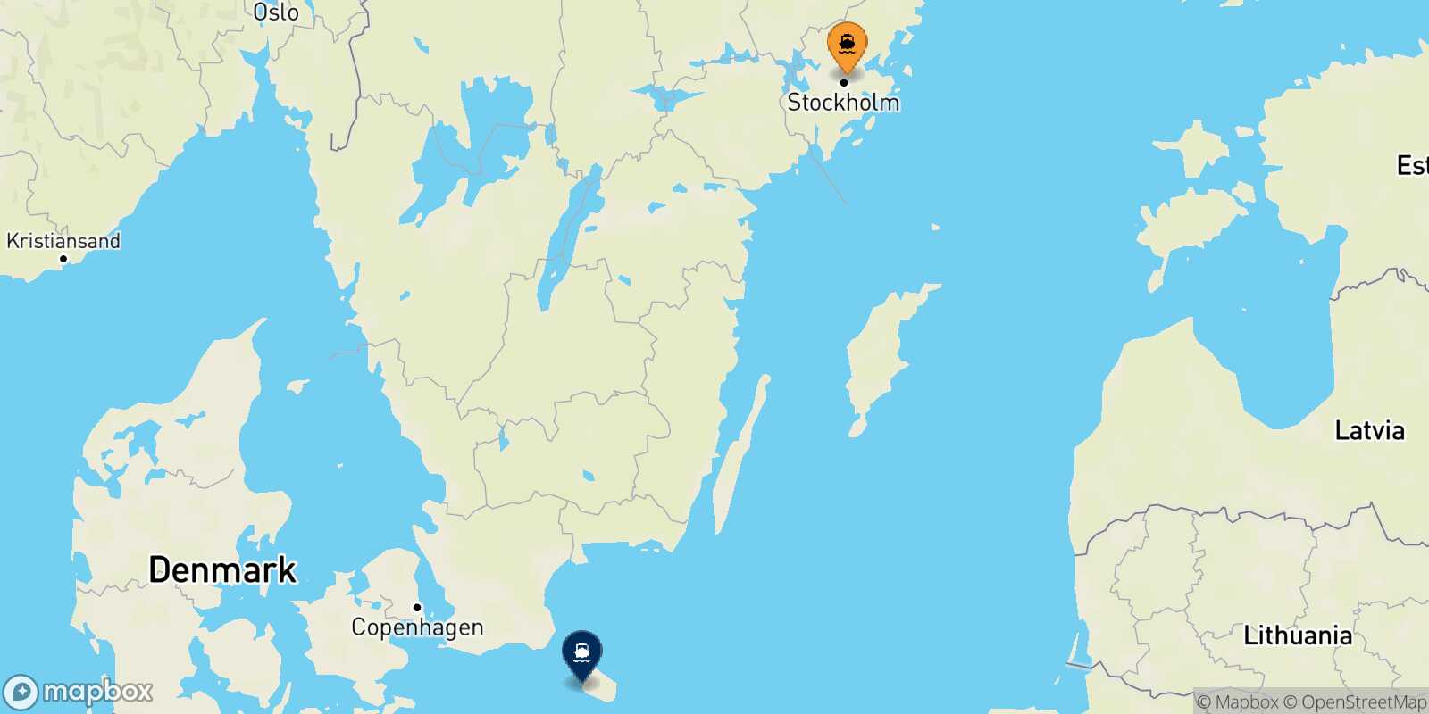 Mapa de la ruta Estocolmo Ronne
