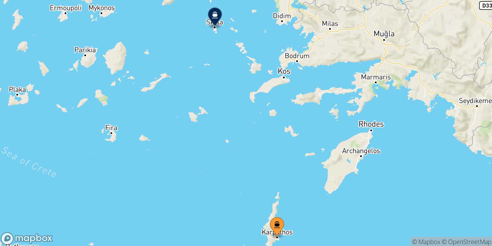 Mapa de la ruta Karpathos Patmos