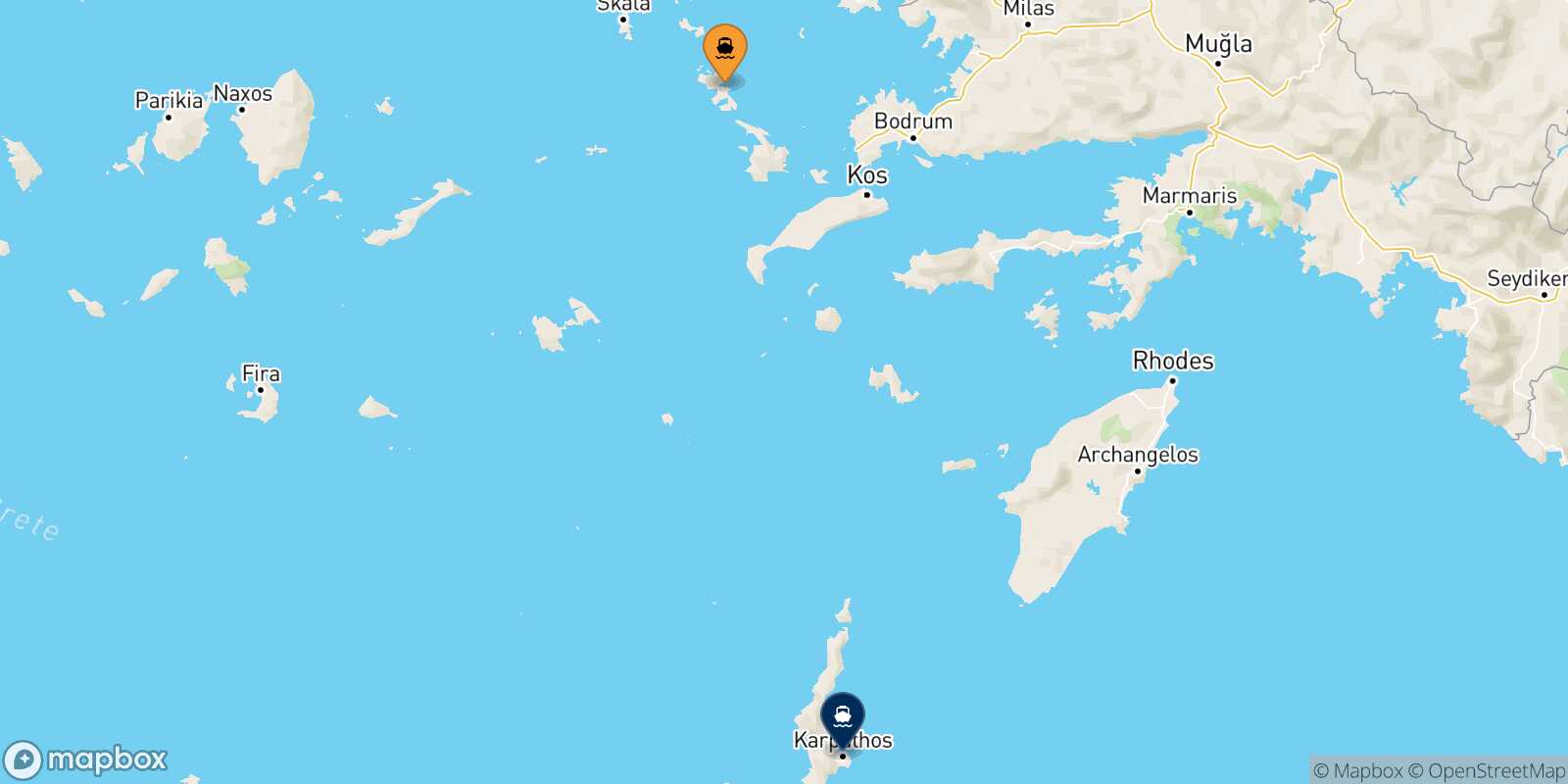 Mapa de la ruta Leros Karpathos