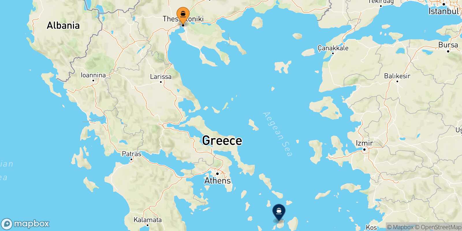 Mapa de la ruta Salónica Paros