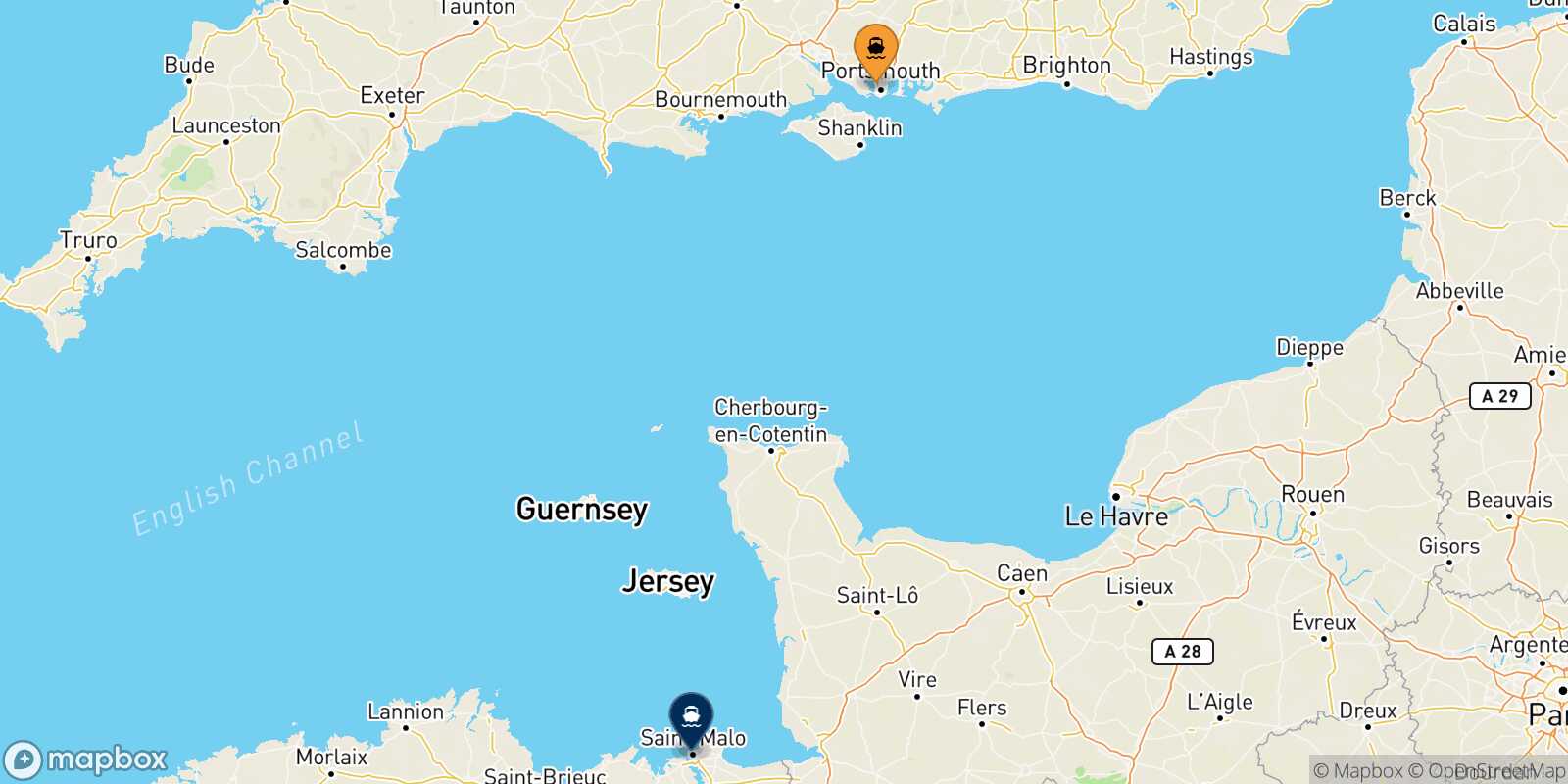 Mapa de la ruta Portsmouth St Malo