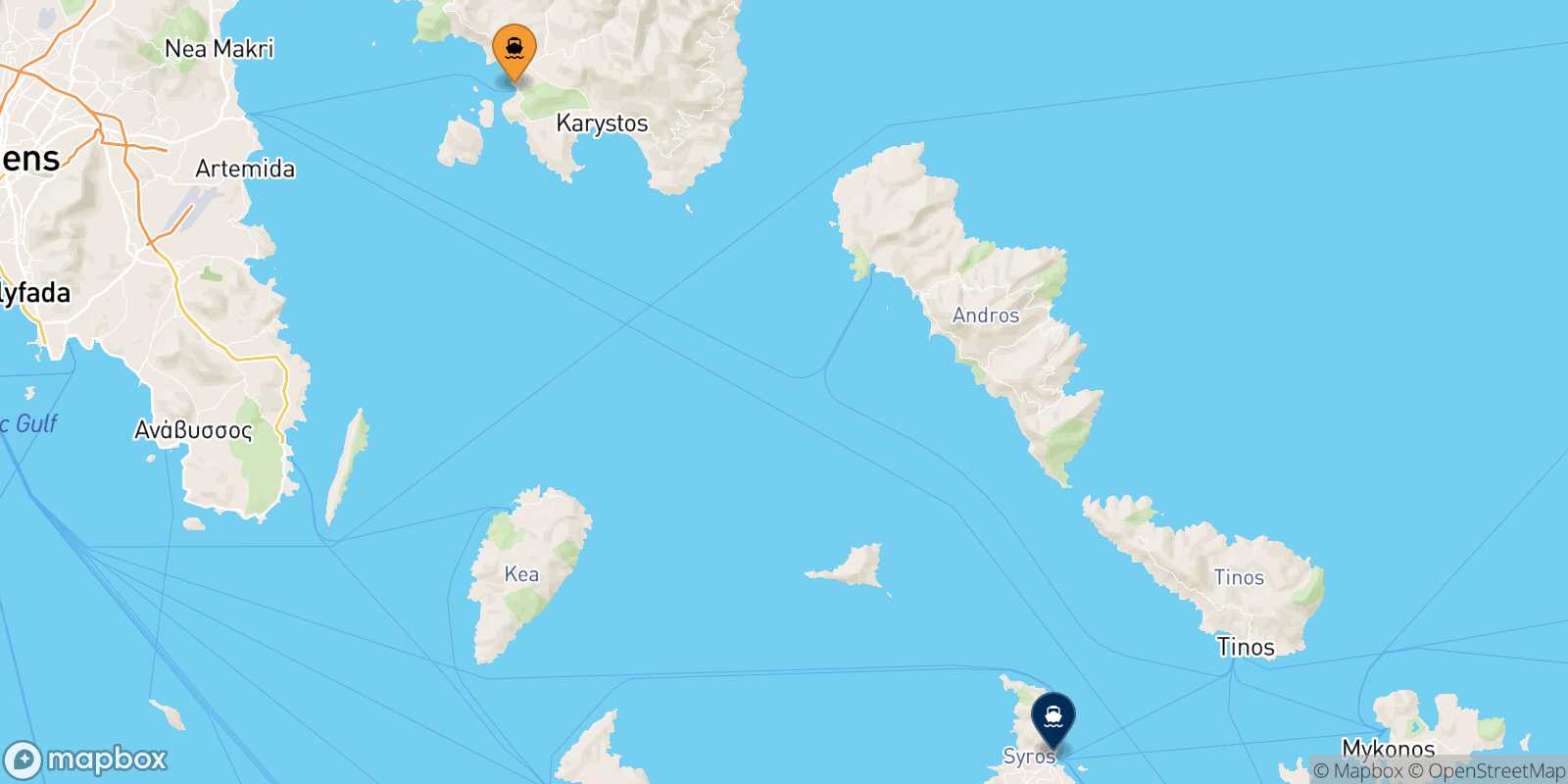Mapa de la ruta Karystos Syros