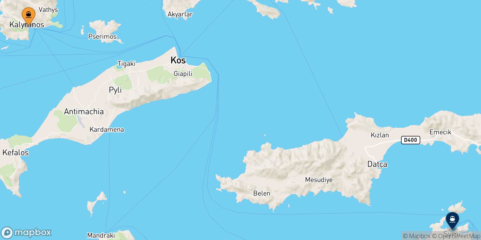Mapa de la ruta Kalymnos Symi