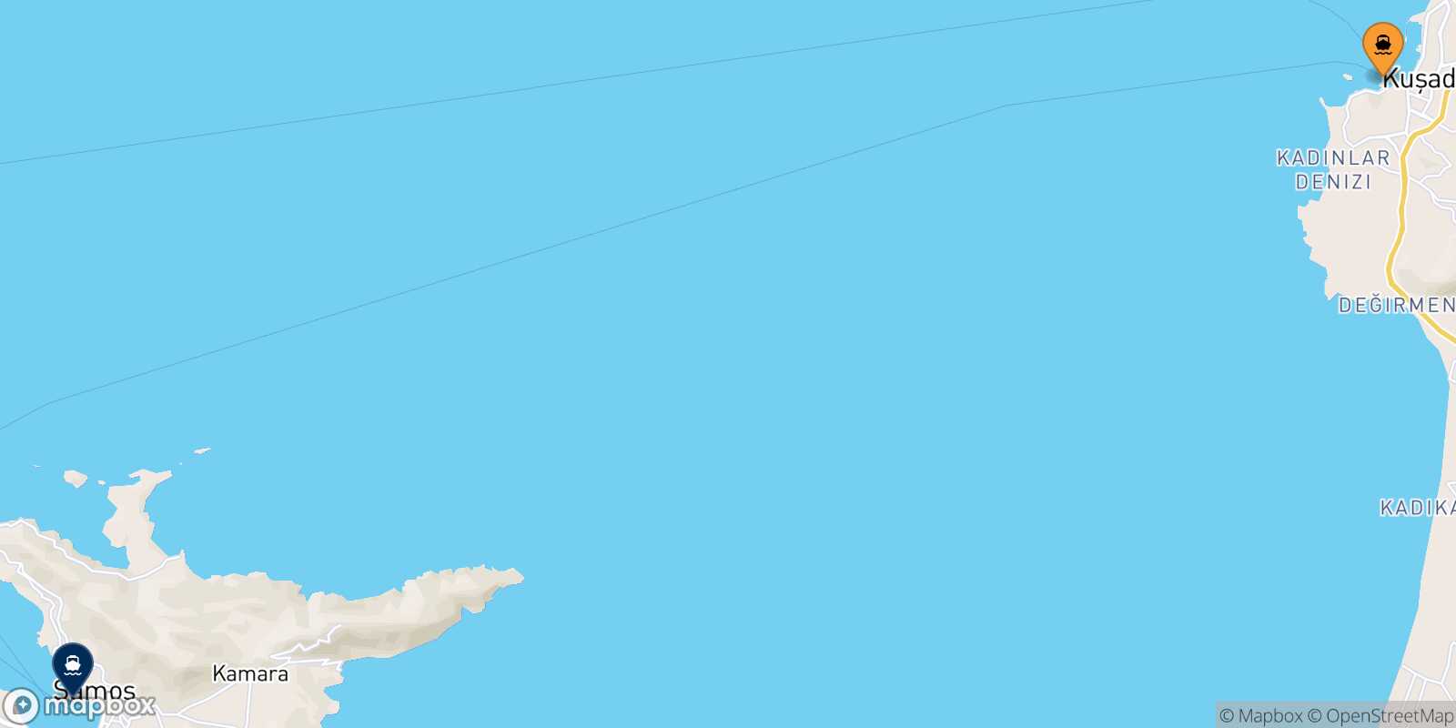 Mapa de los puertos conectados con  Vathi (Samos)