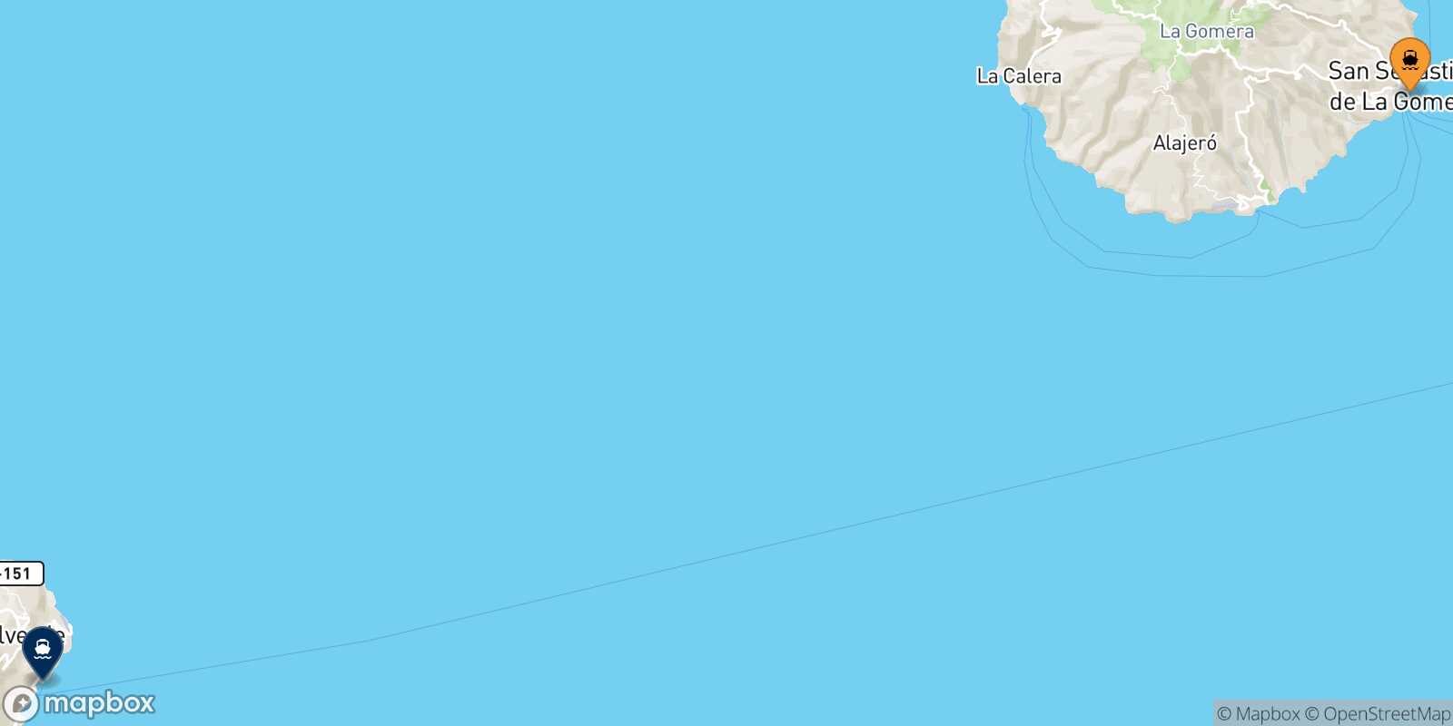 Mapa de la ruta San Sebastian De La Gomera Valverde (El Hierro)