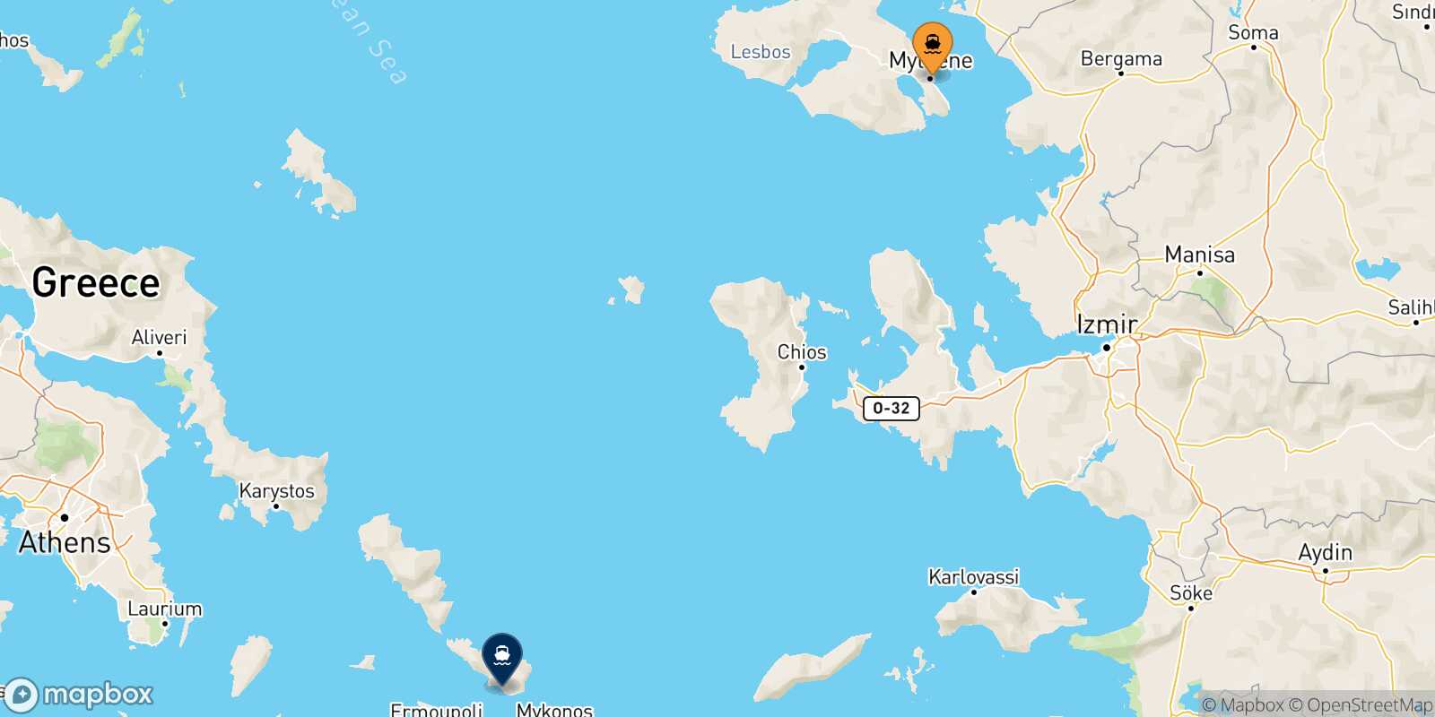 Mapa de la ruta Mytilene (Lesvos) Tinos