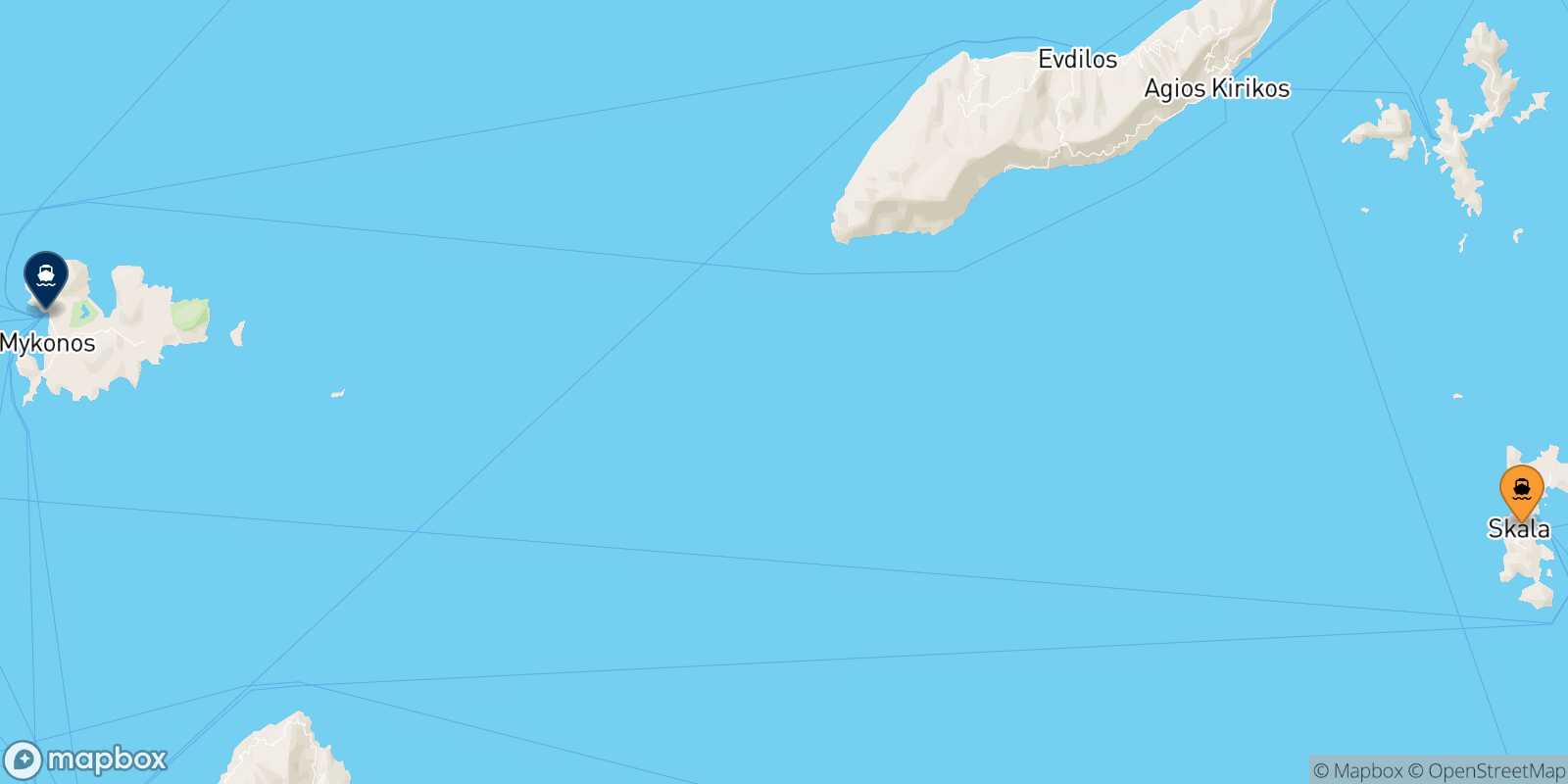 Mapa de la ruta Patmos Mykonos
