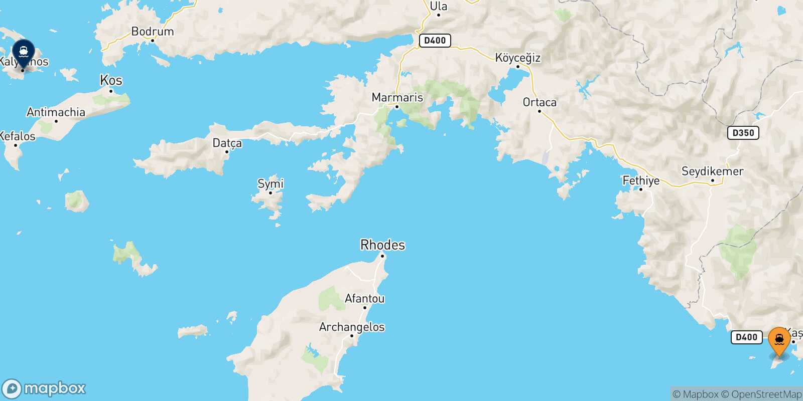 Mapa de la ruta Kastelorizo Kalymnos