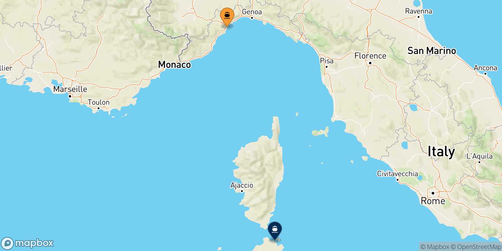 Mapa de la ruta Savona Golfo Aranci
