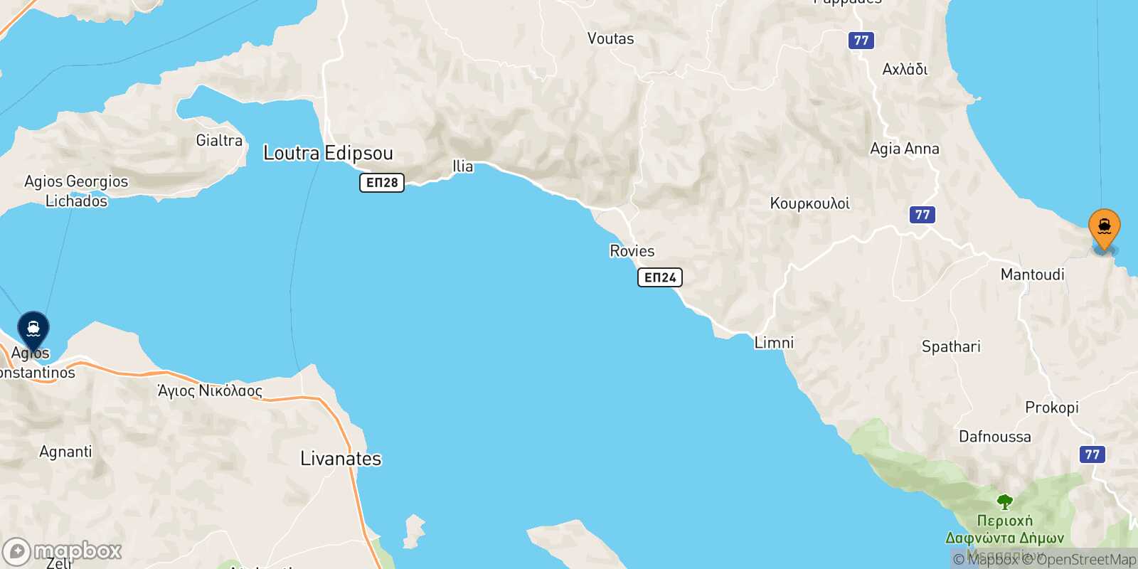 Mapa de la ruta Mantoudi (Evia) Agios Konstantinos