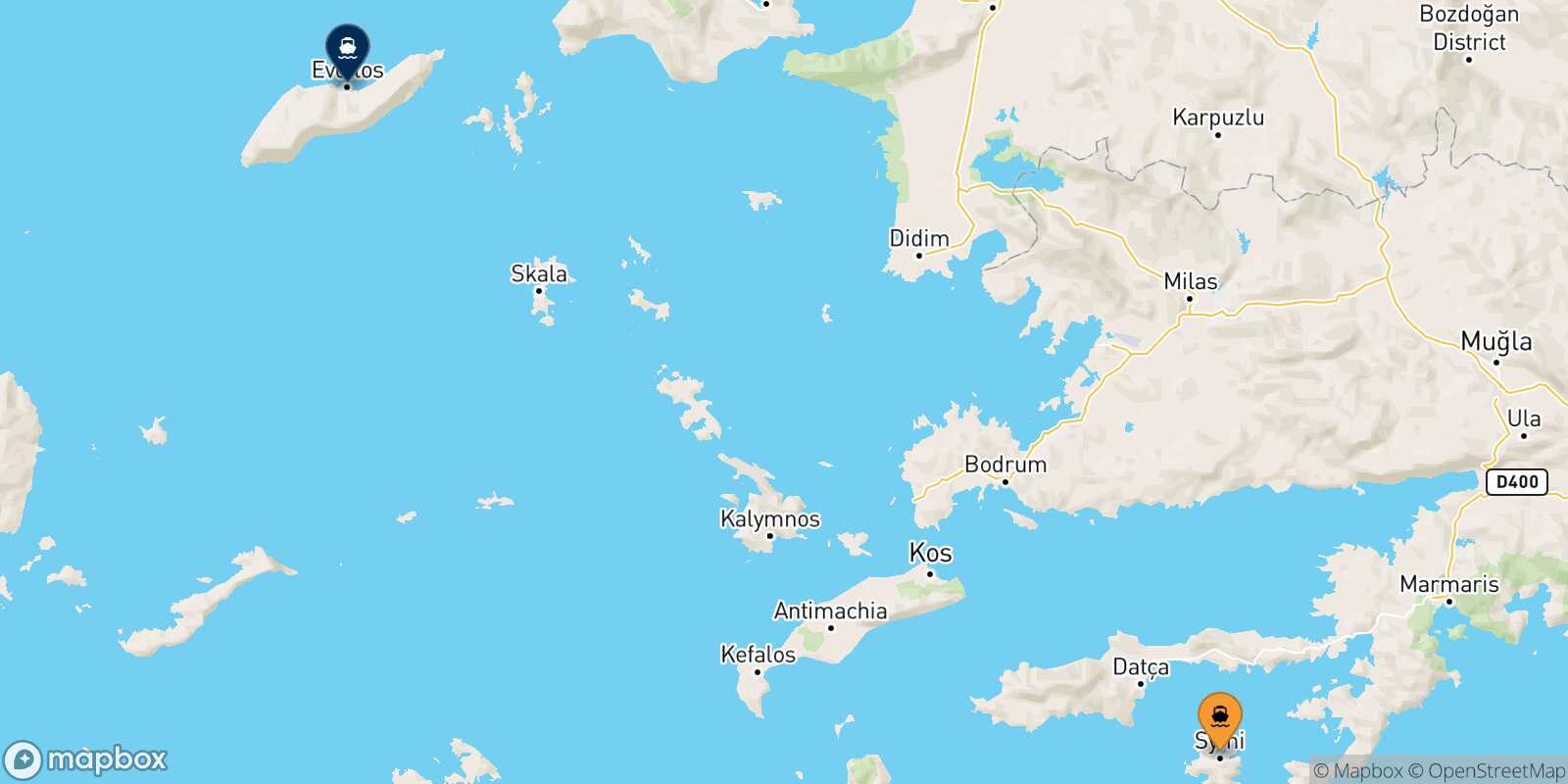 Mapa de la ruta Symi Agios Kirikos (Ikaria)