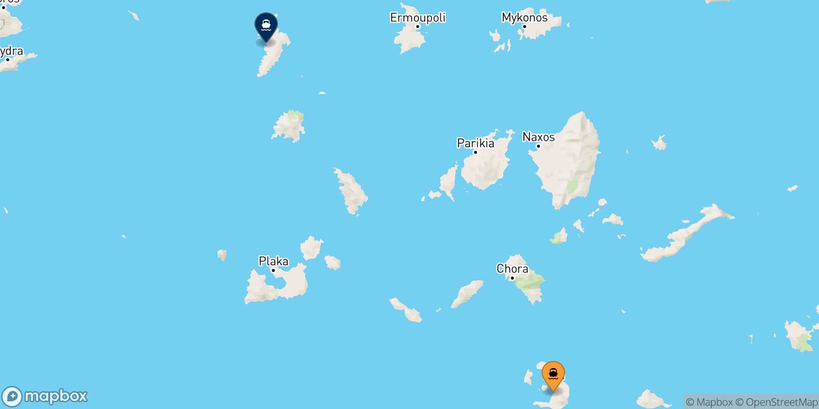Mapa de la ruta Santorini Kythnos