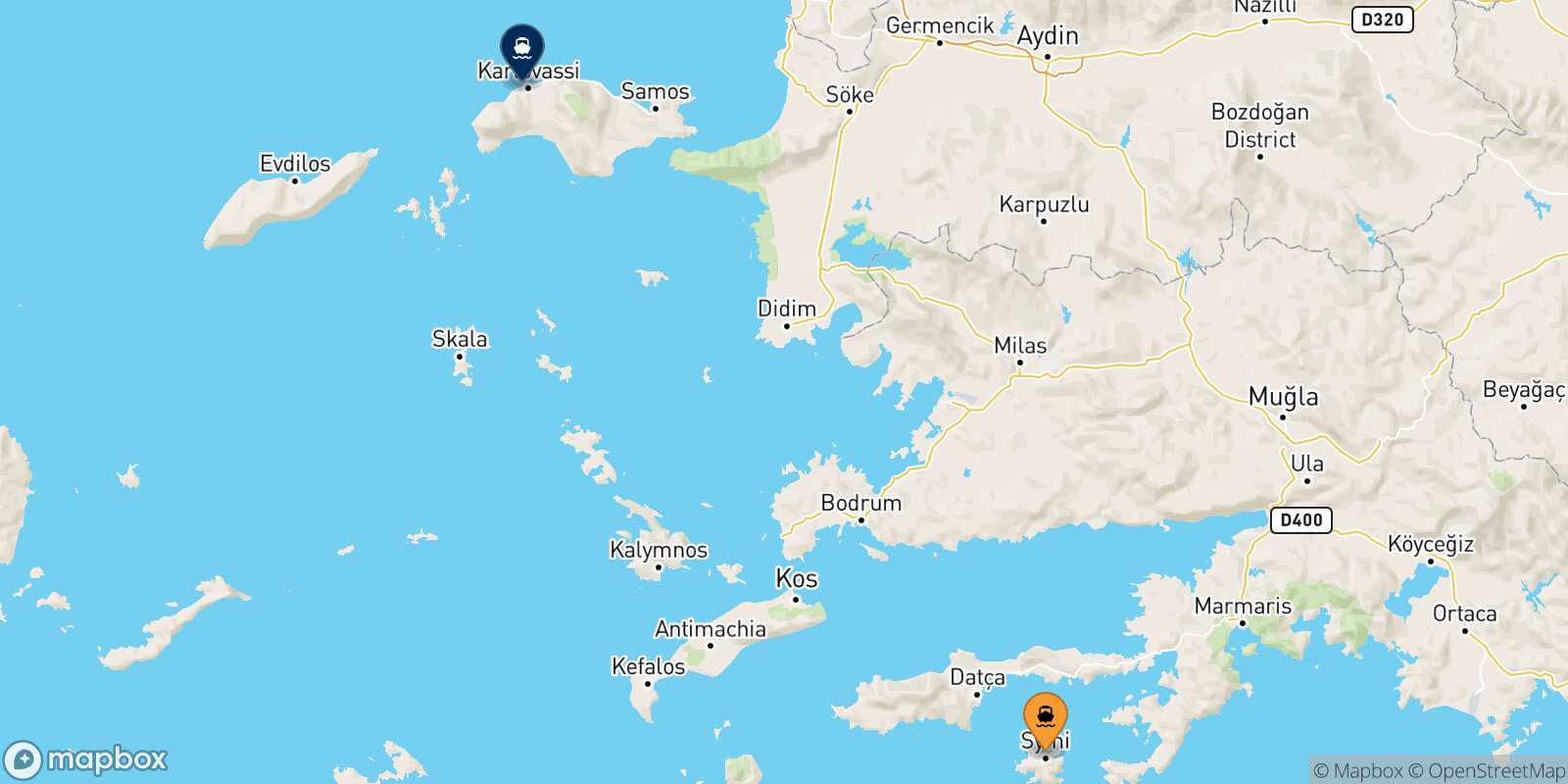 Mapa de la ruta Symi Pythagorio (Samos)
