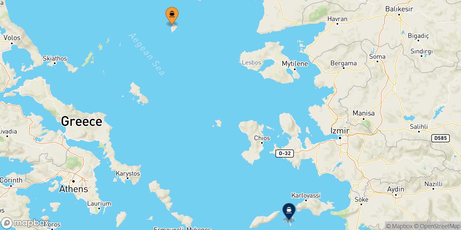 Mapa de la ruta Agios Efstratios Fourni