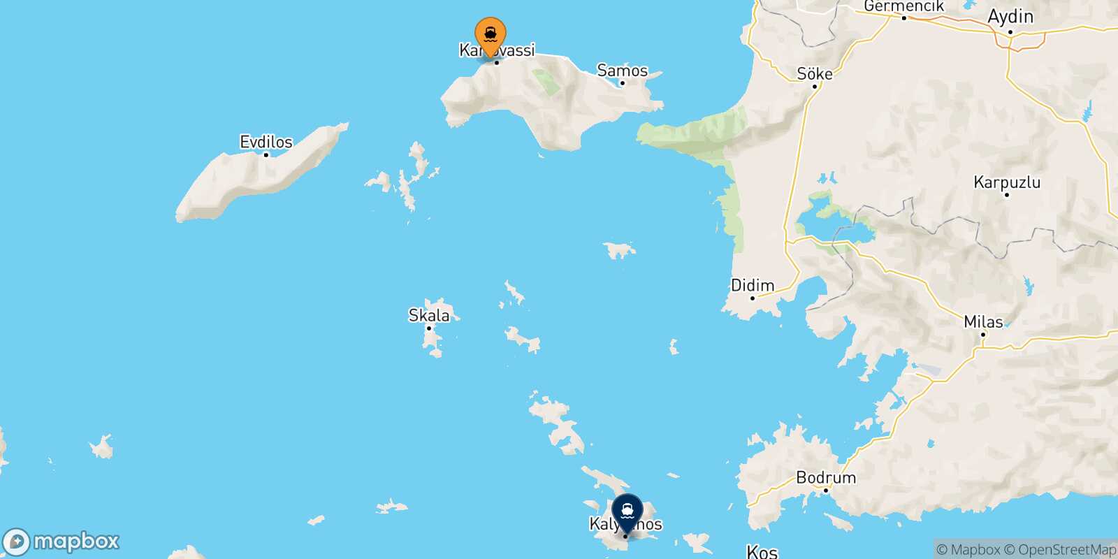 Mapa de la ruta Pythagorio (Samos) Kalymnos