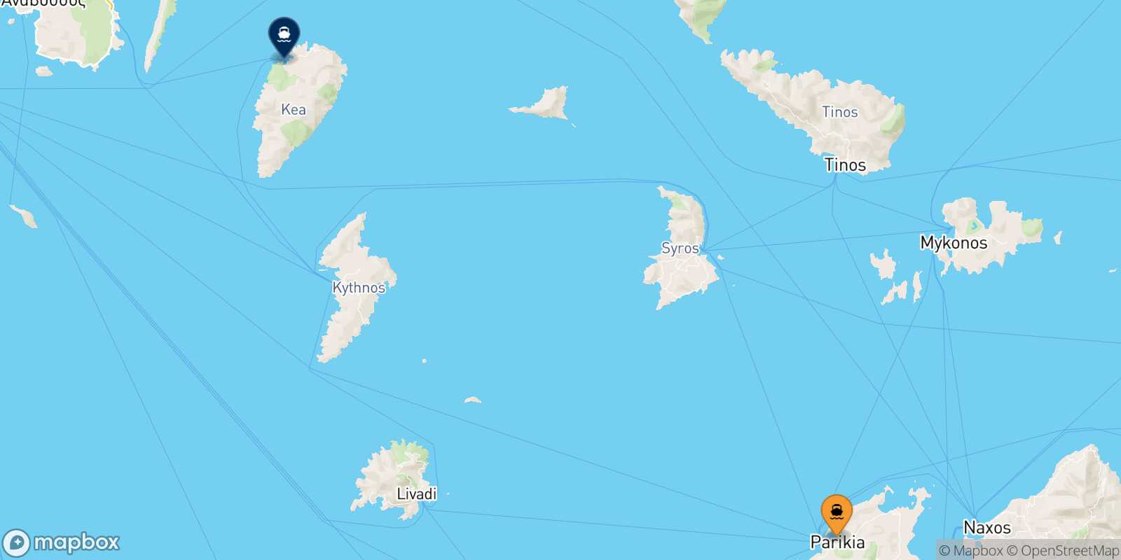 Mapa de la ruta Paros Kea