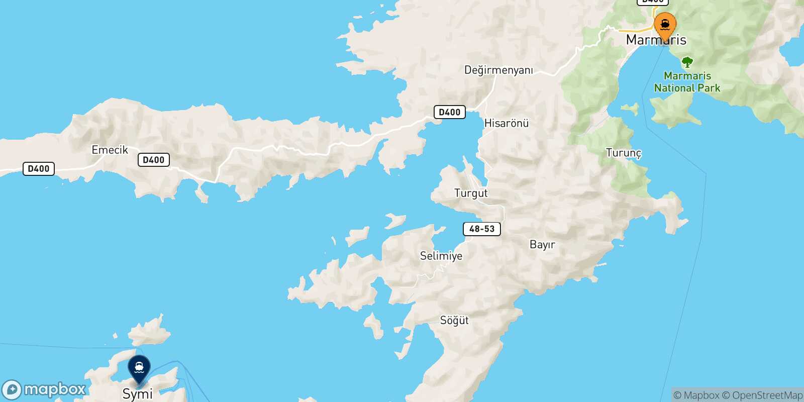 Mapa de la ruta Marmaris Symi