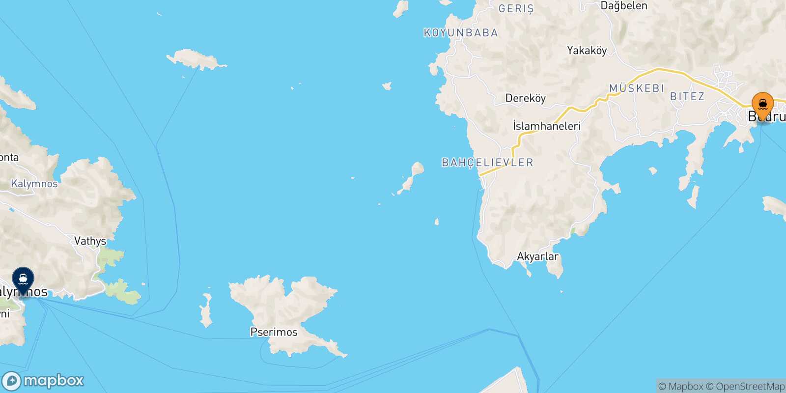 Mapa de la ruta Turgutreis Kalymnos