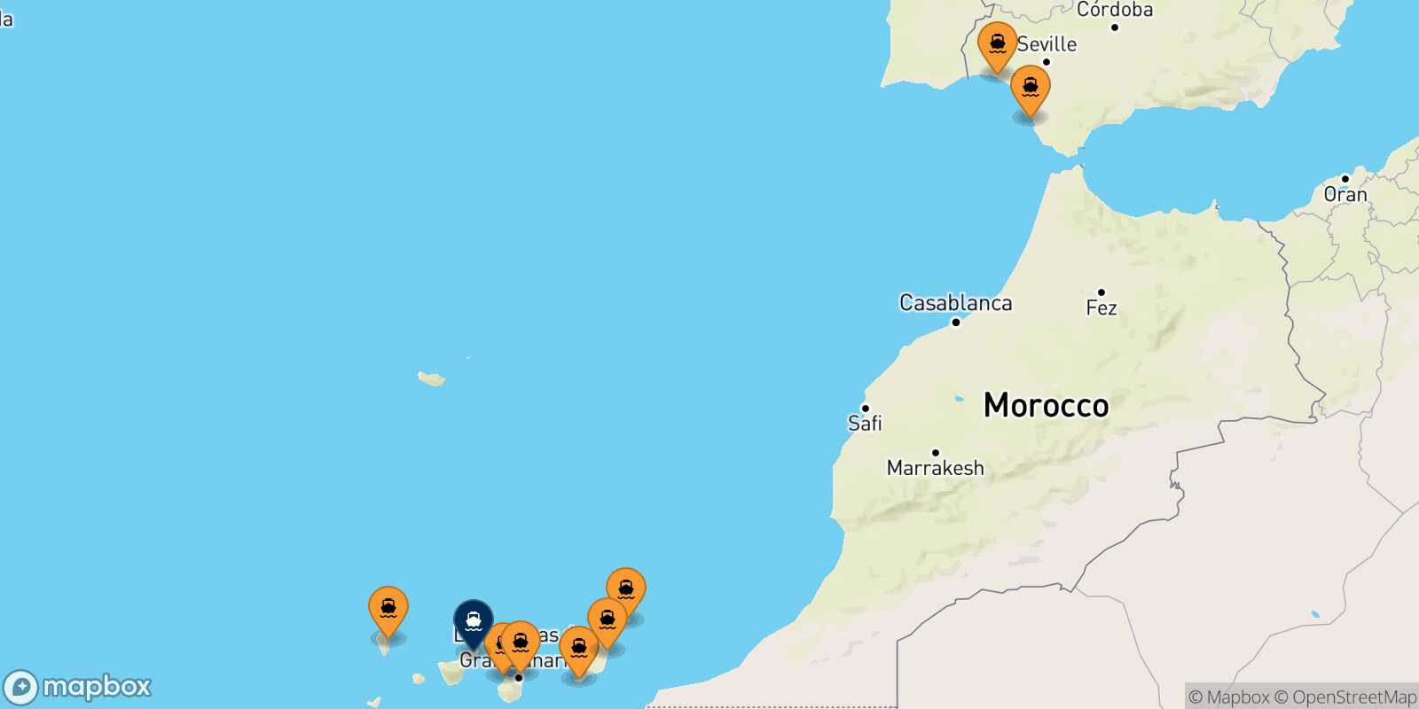 Mapa de los puertos conectados con  Santa Cruz De Tenerife