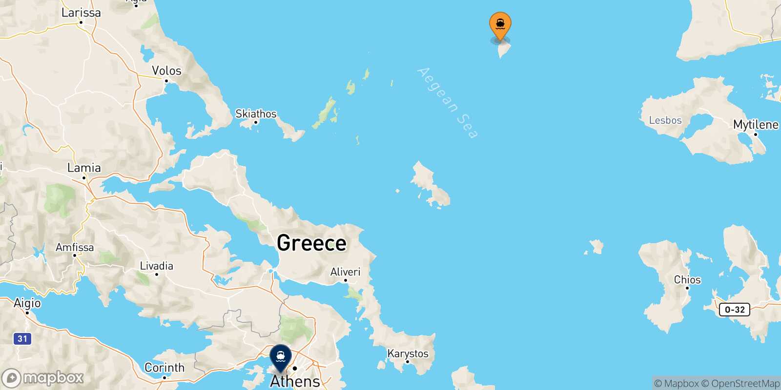 Mapa de la ruta Agios Efstratios El Pireo