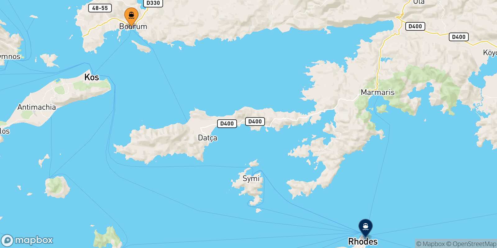 Mapa de la ruta Bodrum Rodas