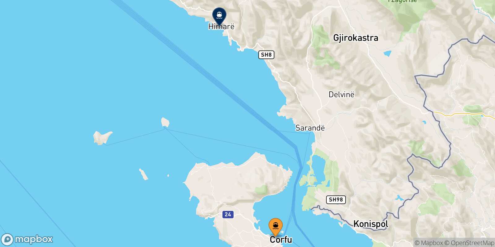 Mapa de los puertos conectados con  Himare