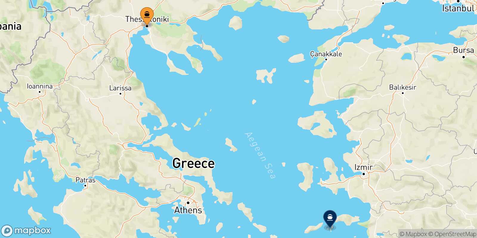 Mapa de la ruta Salónica Fourni