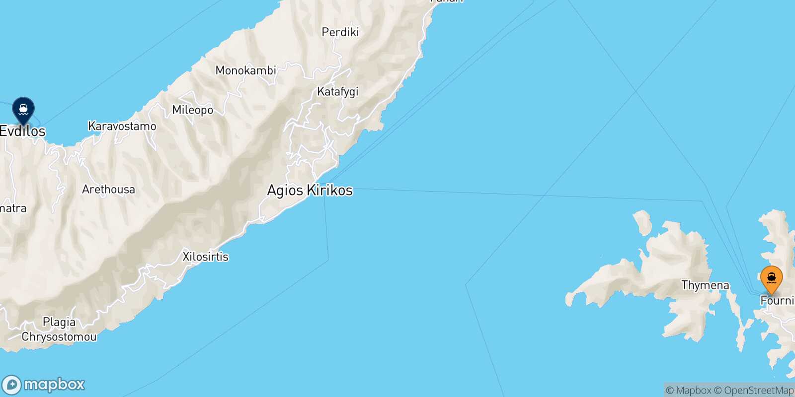 Mapa de la ruta Fourni Evdilos (Ikaria)