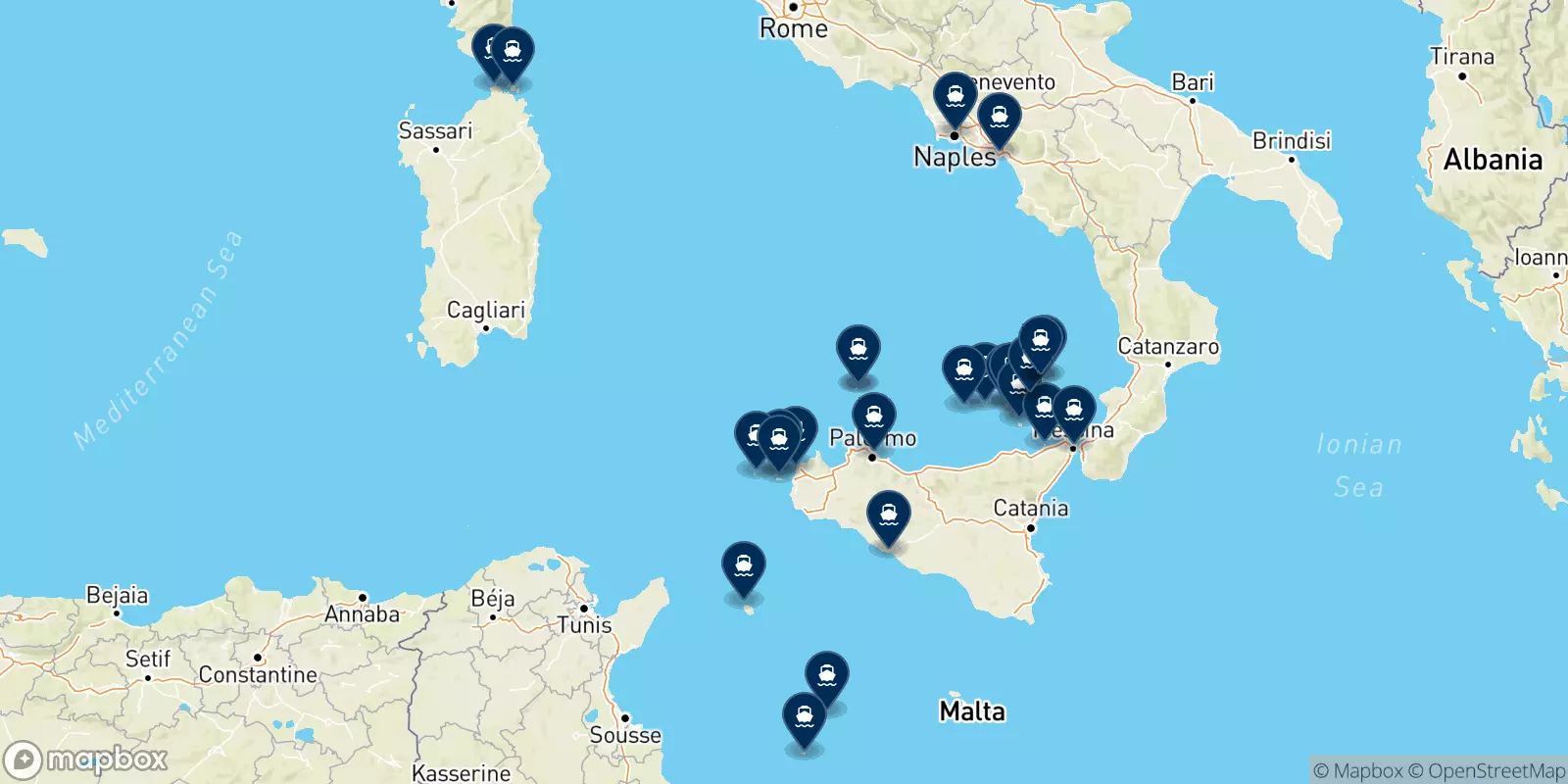 Mapa de los destinos Siremar