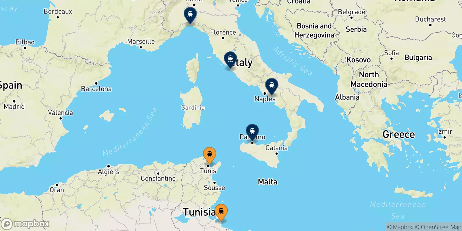 Ferries de Túnez a Italia