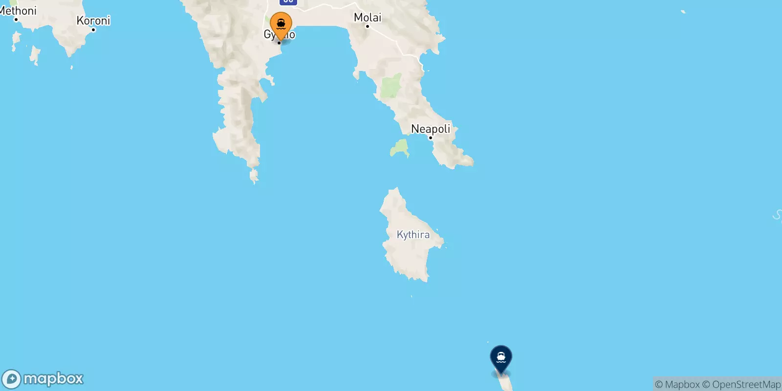 Ferries de Gythio a Antikythira