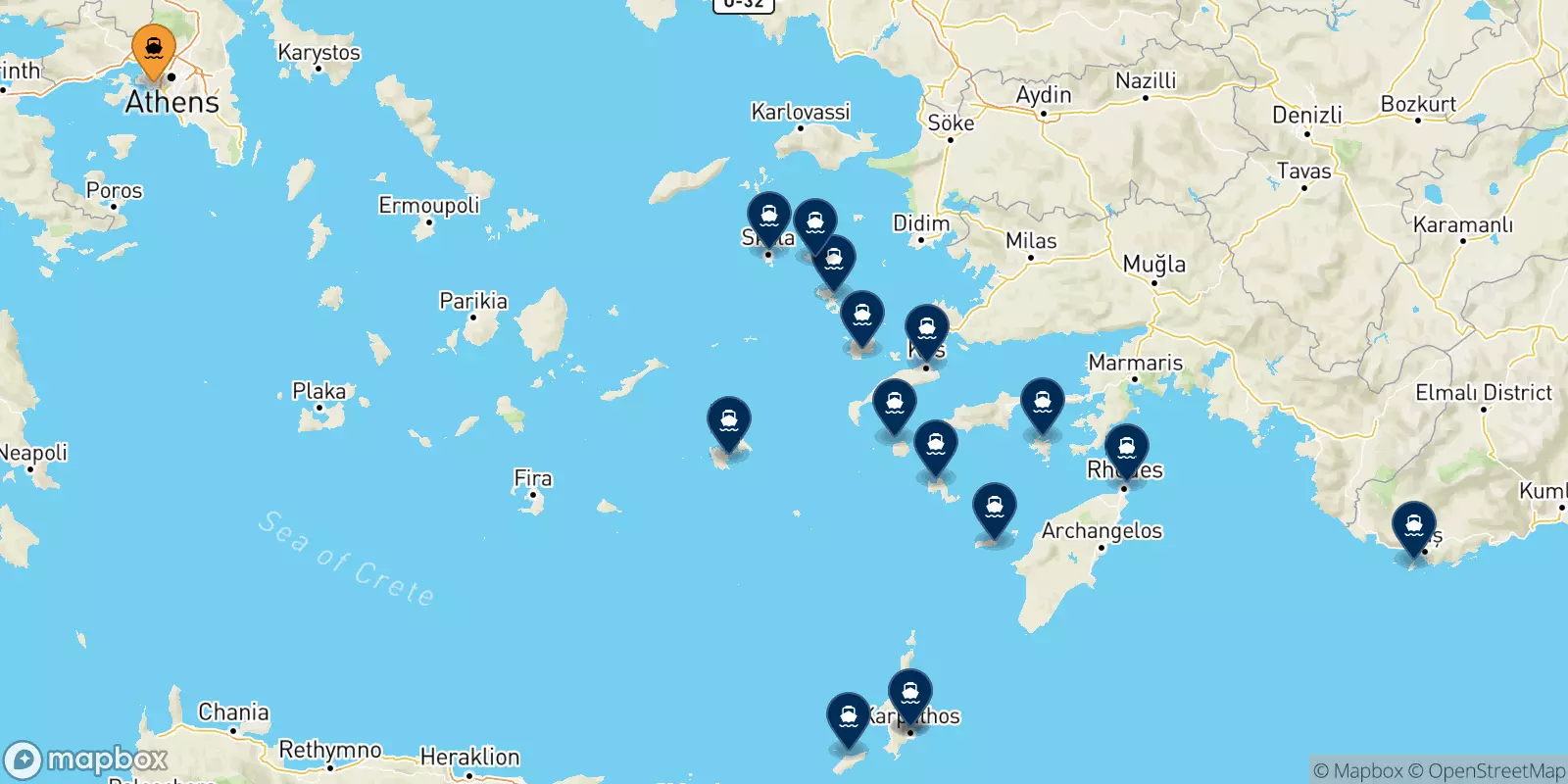 Ferries de El Pireo a Dodecaneso