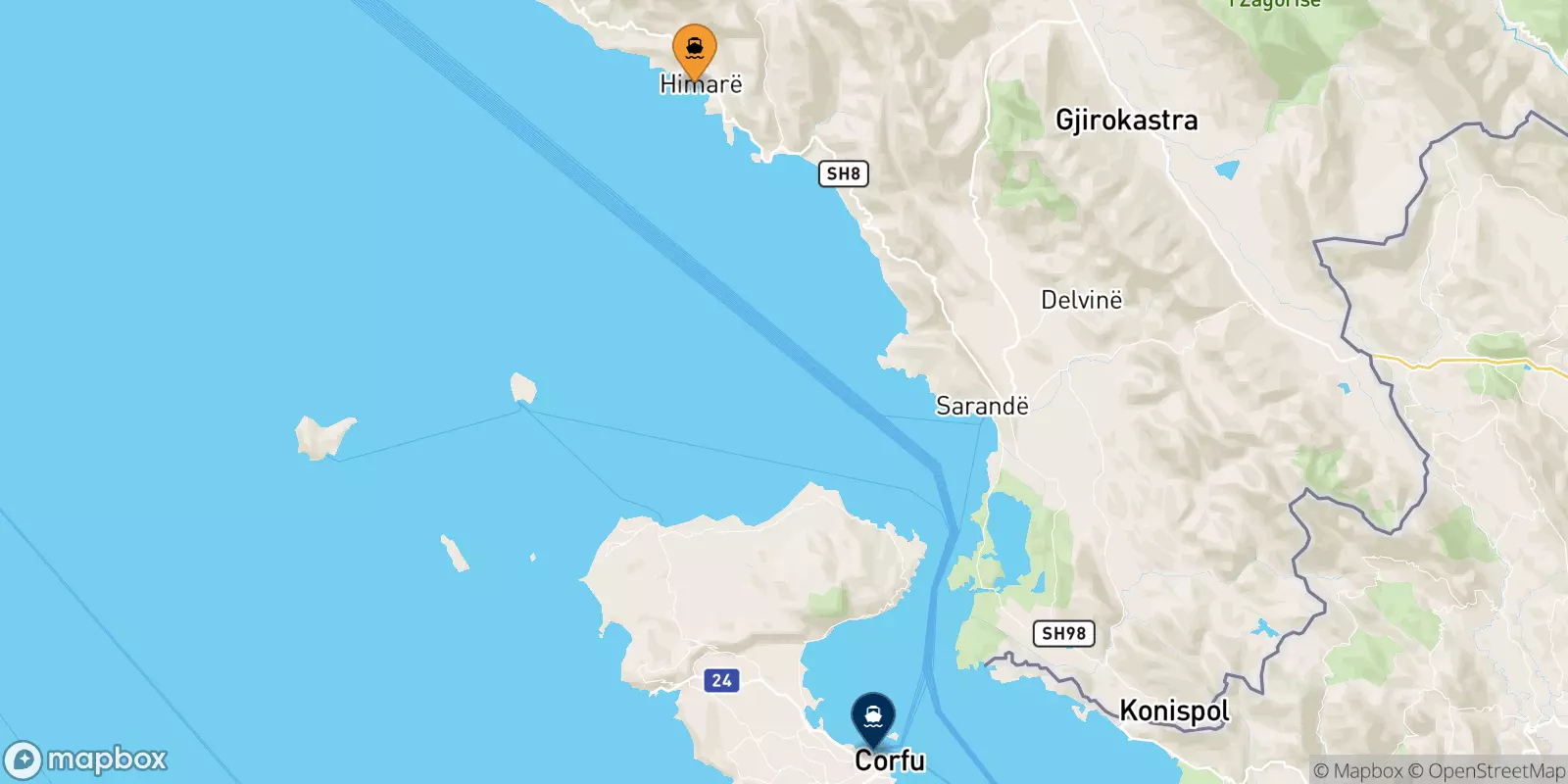 Ferries de Himare a Corfu